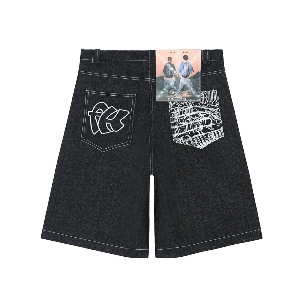 '90's New York' Contrast Stitch Denim Shorts Newgew