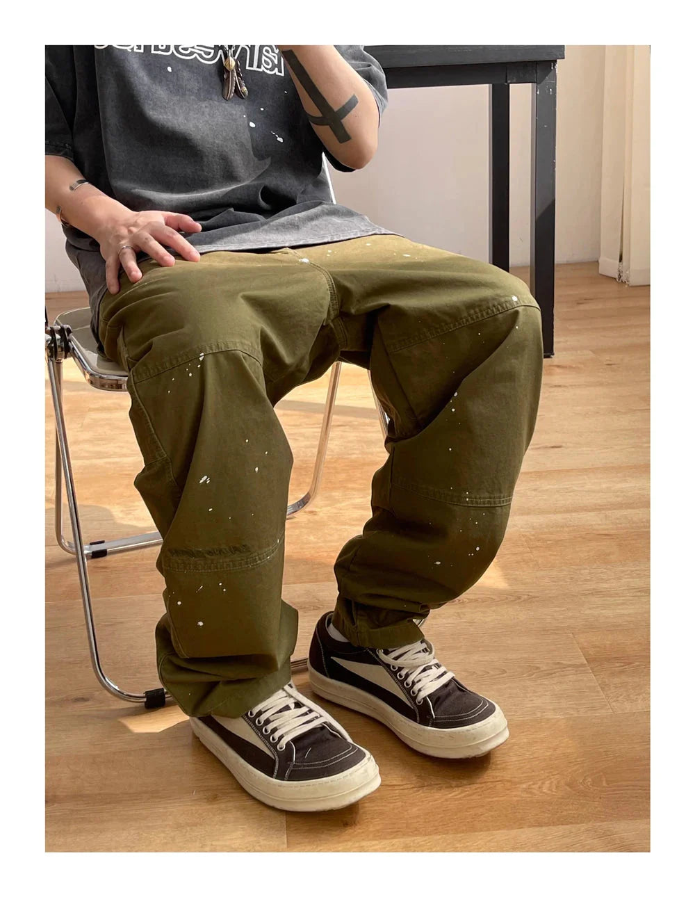 Contrast Waistband Paint Splash Workwear Cargo Pants Newgew