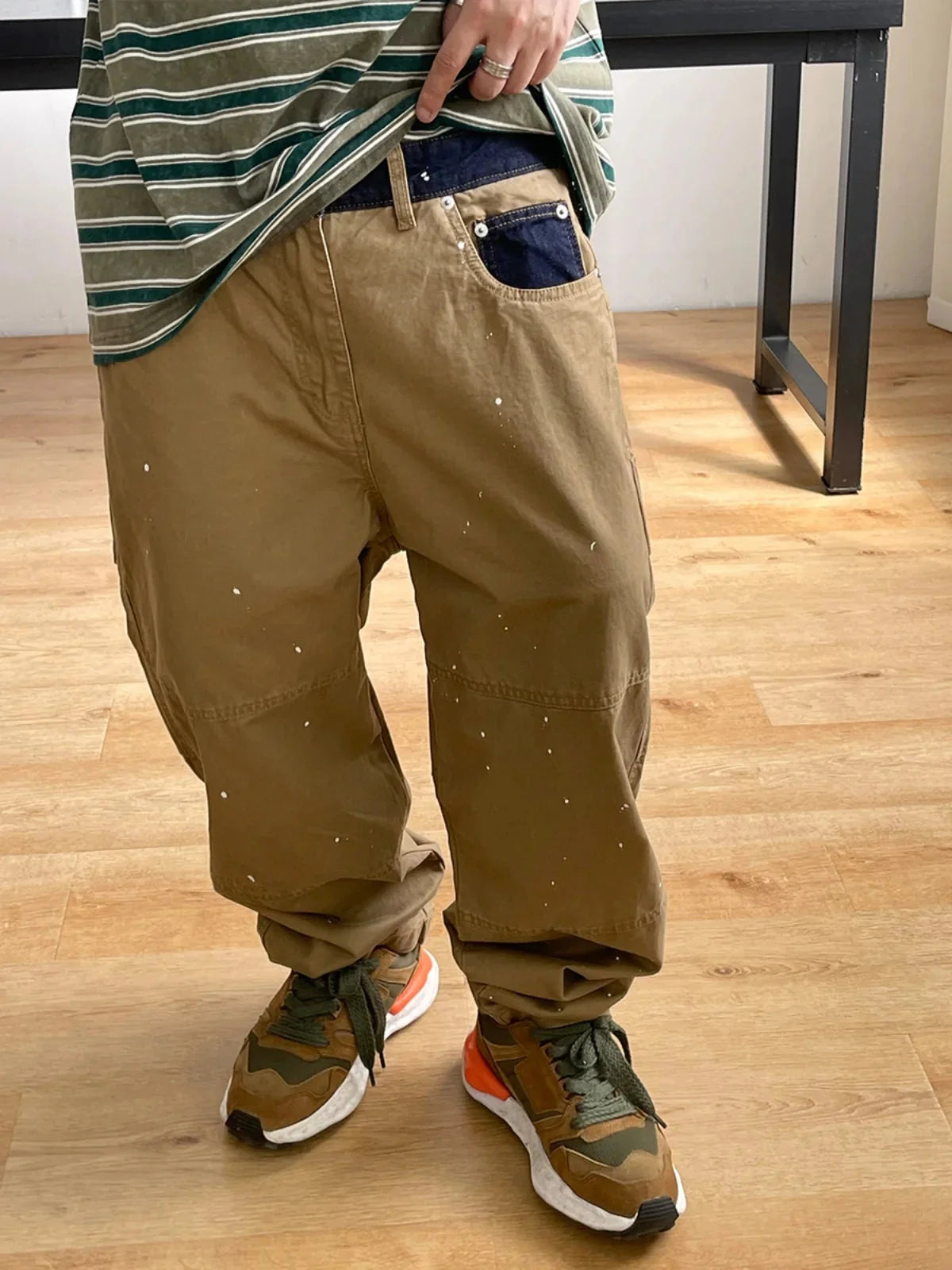 Contrast Waistband Paint Splash Workwear Cargo Pants Newgew