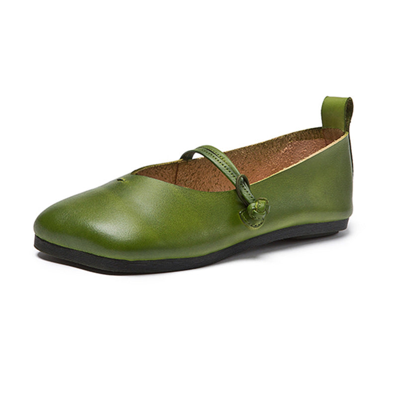 Cowhide Comfortable Slip-on Leather Flat Pea Shoes Newgew Shoes