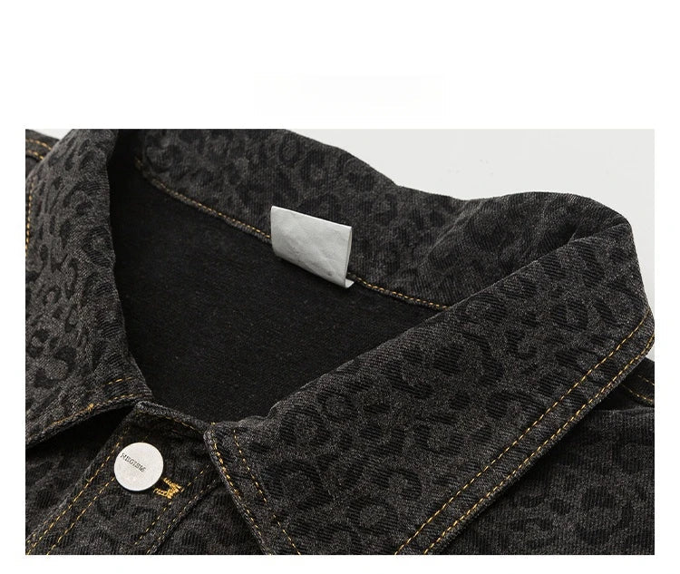 Dark Leopard Print Trucker Jacket Newgew