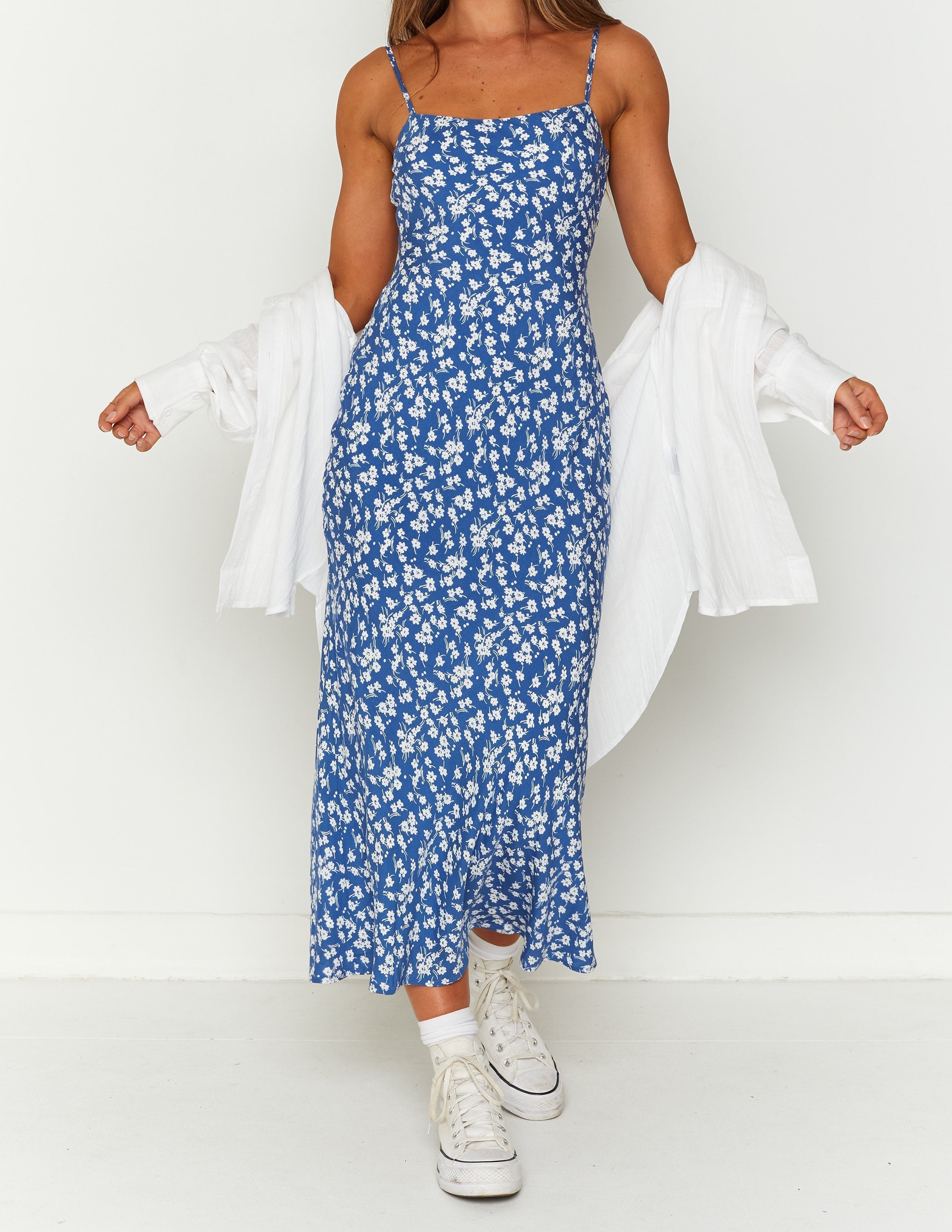 Delphine Blue Floral Midi Dress Newgew Dresses
