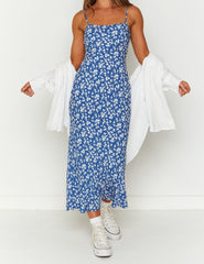 Delphine Blue Floral Midi Dress Newgew Dresses