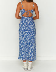 Delphine Blue Floral Midi Dress Newgew Dresses
