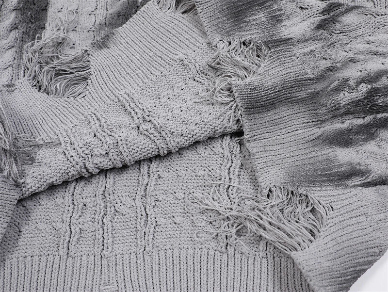 Distressed Cable Knit Sweater Newgew