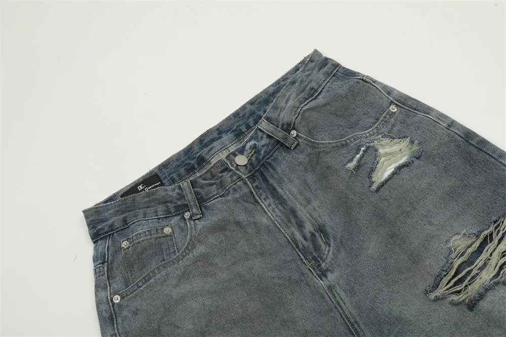 Double Layer Destructed Denim Jeans Newgew