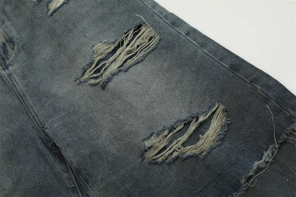 Double Layer Destructed Denim Jeans Newgew