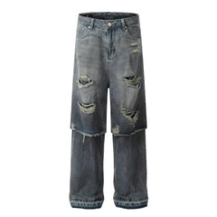 Double Layer Destructed Denim Jeans Newgew