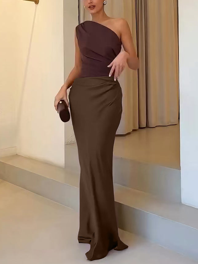 Elegant One Shoulder Neck Pleated Party Maxi Dress Newgew Dresses