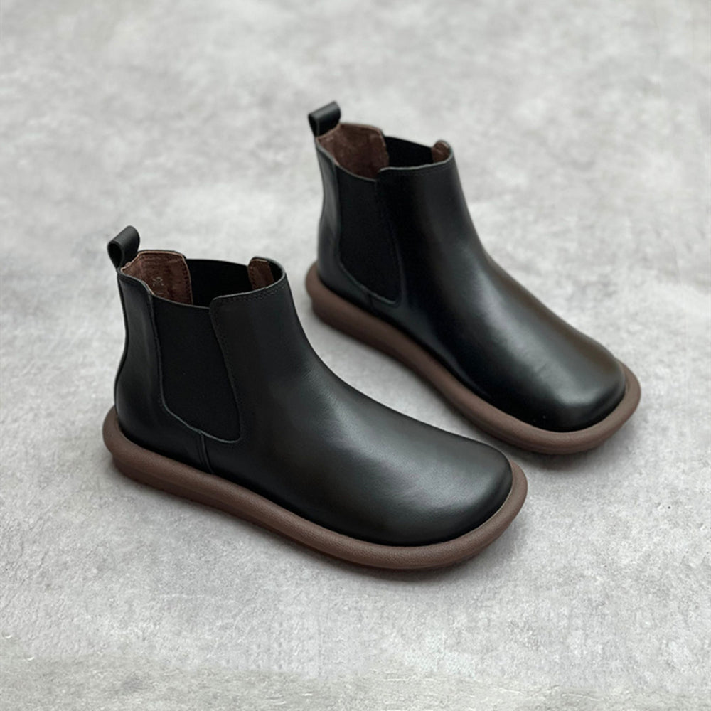 Elastic Leather Flat Chelsea Boots for Women Newgew Shoes