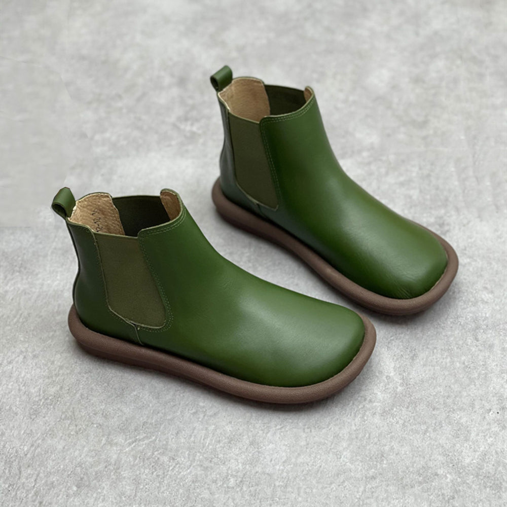 Elastic Leather Flat Chelsea Boots for Women Newgew Shoes