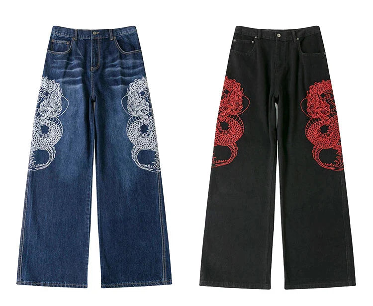 Embroidered Dragon Y2k Jeans Newgew