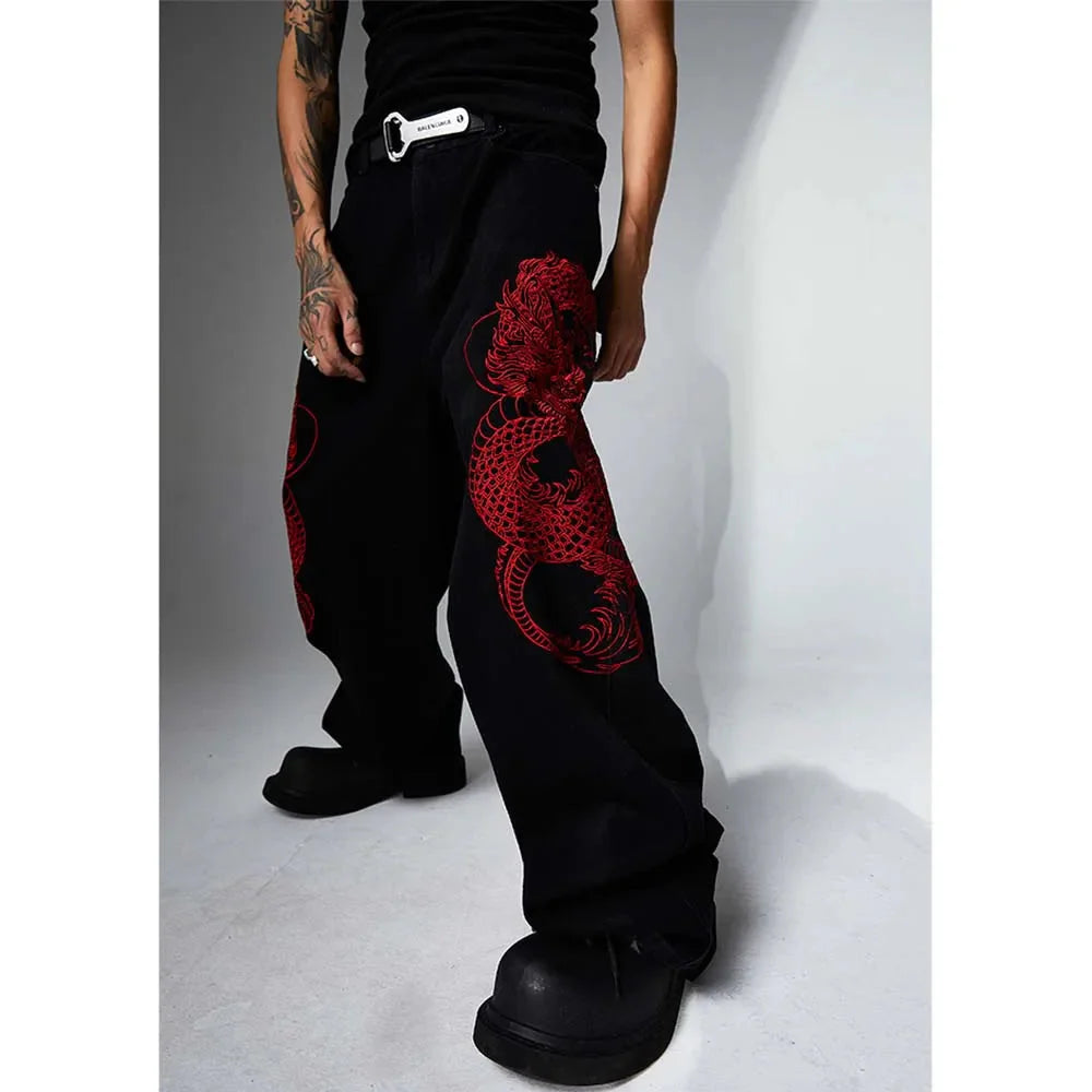 Embroidered Dragon Y2k Jeans Newgew