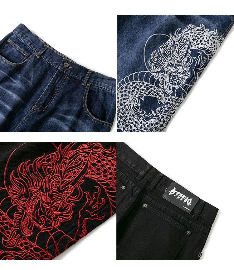 Embroidered Dragon Y2k Jeans Newgew