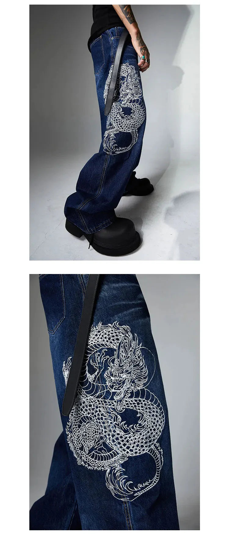 Embroidered Dragon Y2k Jeans Newgew