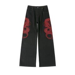 Embroidered Dragon Y2k Jeans Newgew