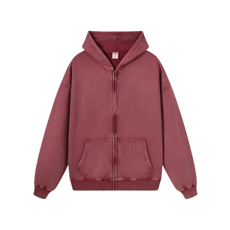 Essential Heavyweight Acid-wash Zip-up Hoodie Newgew