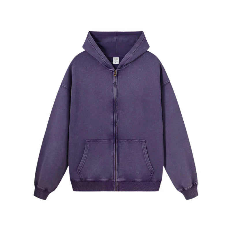 Essential Heavyweight Acid-wash Zip-up Hoodie Newgew