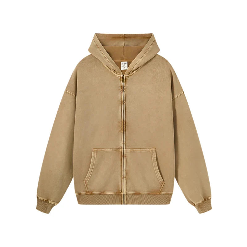 Essential Heavyweight Acid-wash Zip-up Hoodie Newgew