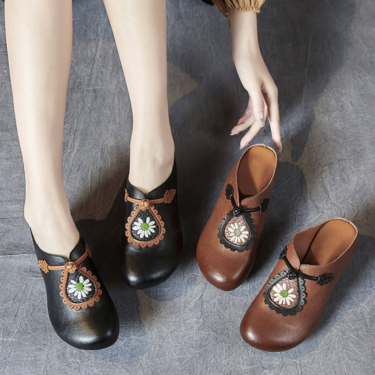 Ethnic Style Close Toe Printed Leather Slippers Newgew Shoes