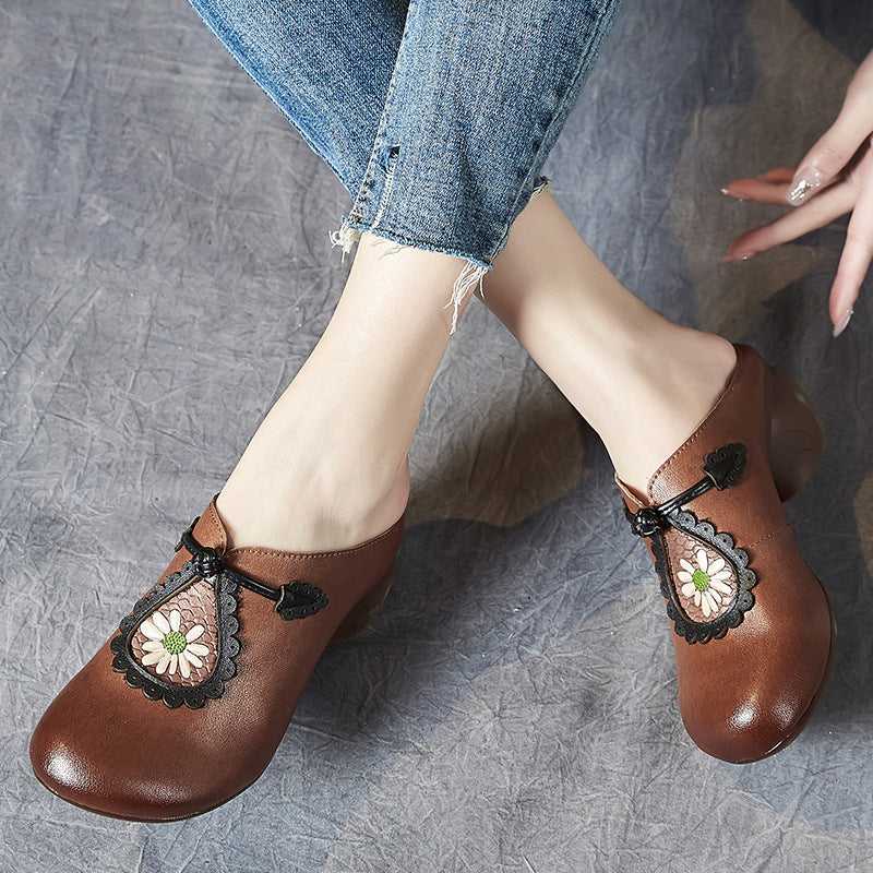 Ethnic Style Close Toe Printed Leather Slippers Newgew Shoes