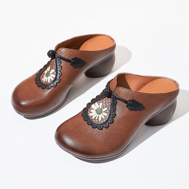 Ethnic Style Close Toe Printed Leather Slippers Newgew Shoes