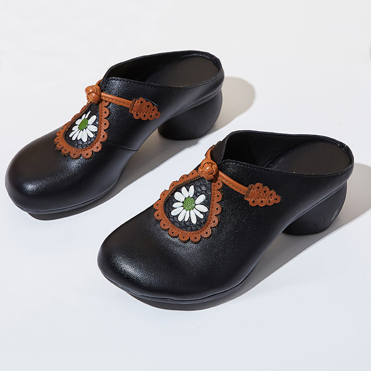 Ethnic Style Close Toe Printed Leather Slippers Newgew Shoes