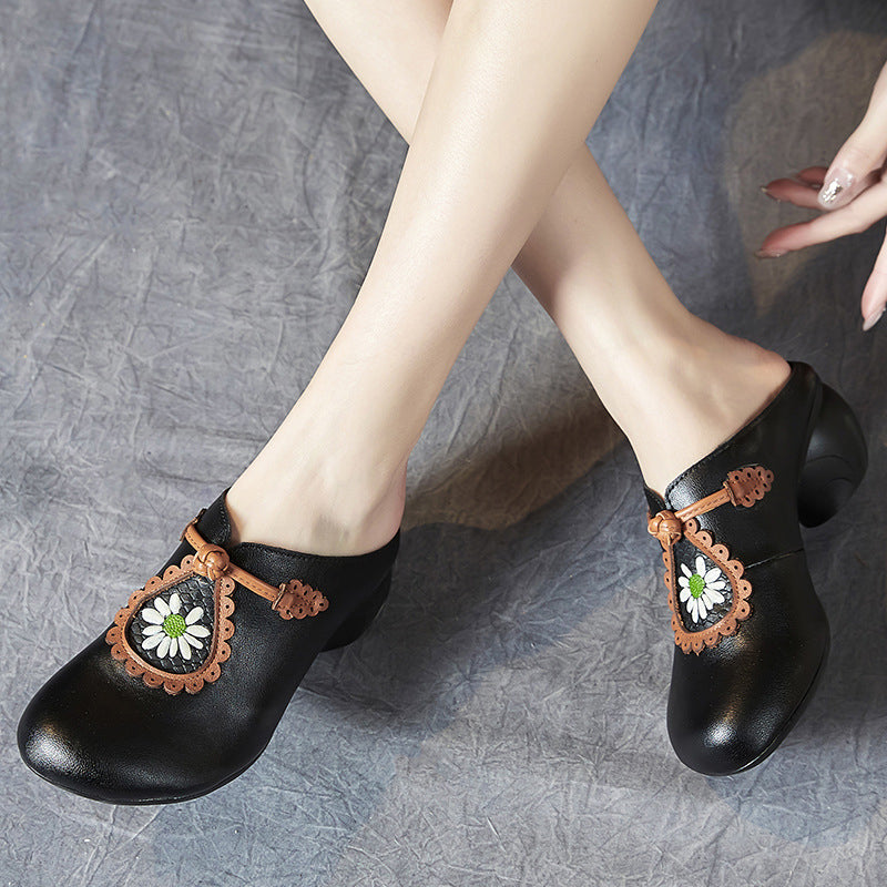 Ethnic Style Close Toe Printed Leather Slippers Newgew Shoes