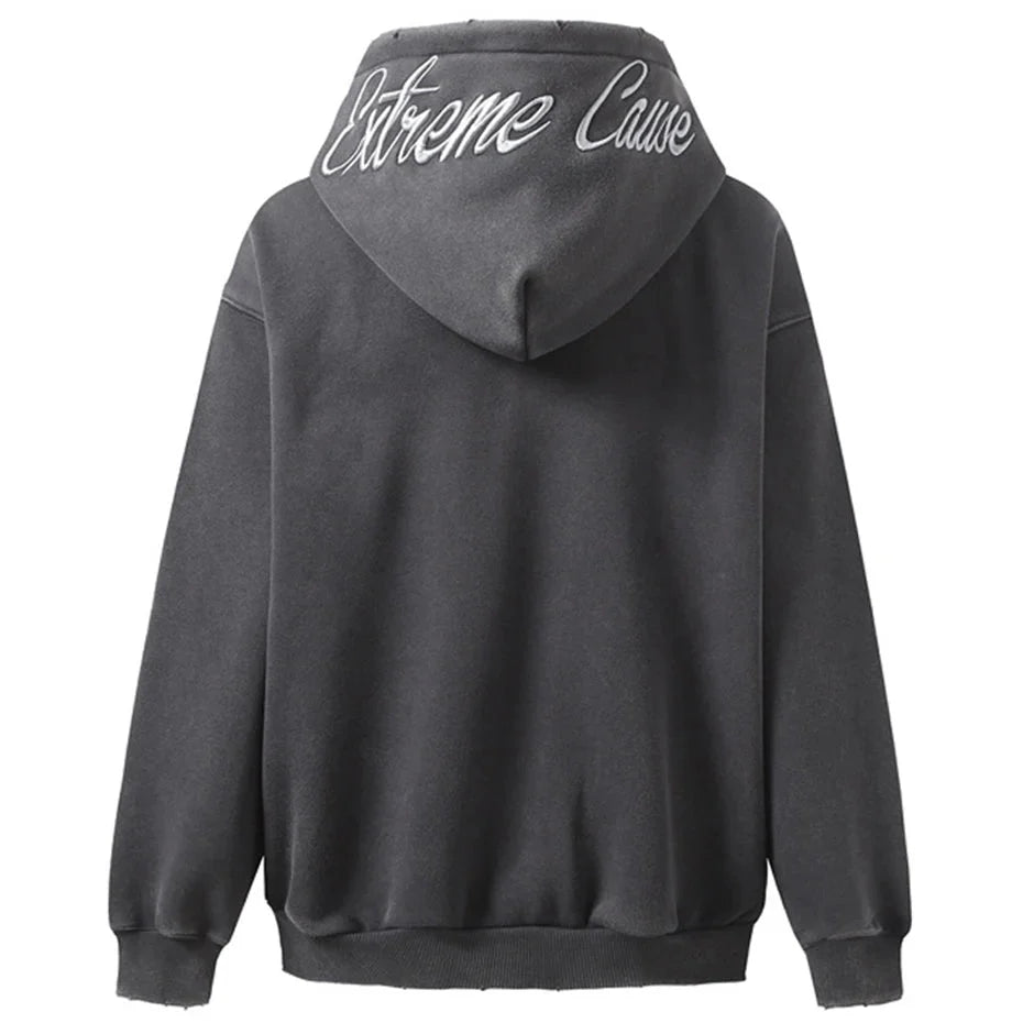 'Extreme Cause' Acid Wash Zip-up Hoodie Newgew