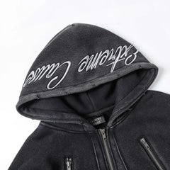 'Extreme Cause' Acid Wash Zip-up Hoodie Newgew