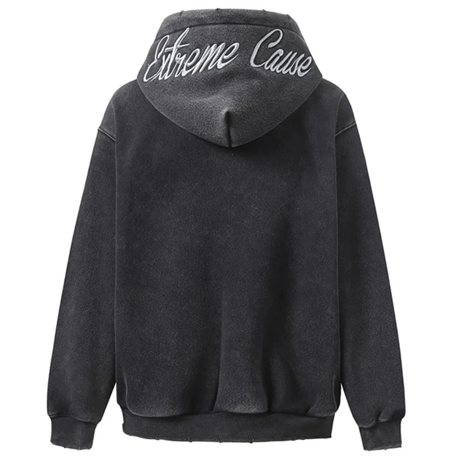 'Extreme Cause' Acid Wash Zip-up Hoodie Newgew