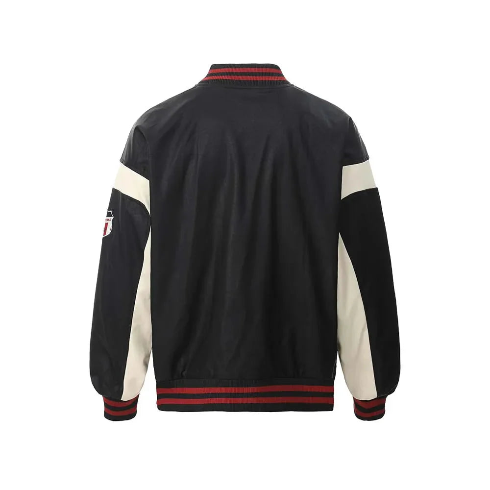 Faux Leather Retro Varsity Jacket Newgew