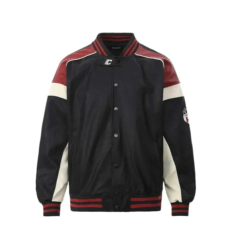 Faux Leather Retro Varsity Jacket Newgew