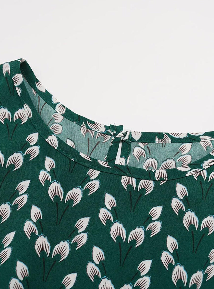 Floral Midi Dress Stretch Sash Jewel Neck Short Sleeves Bohemian Newgew Dresses