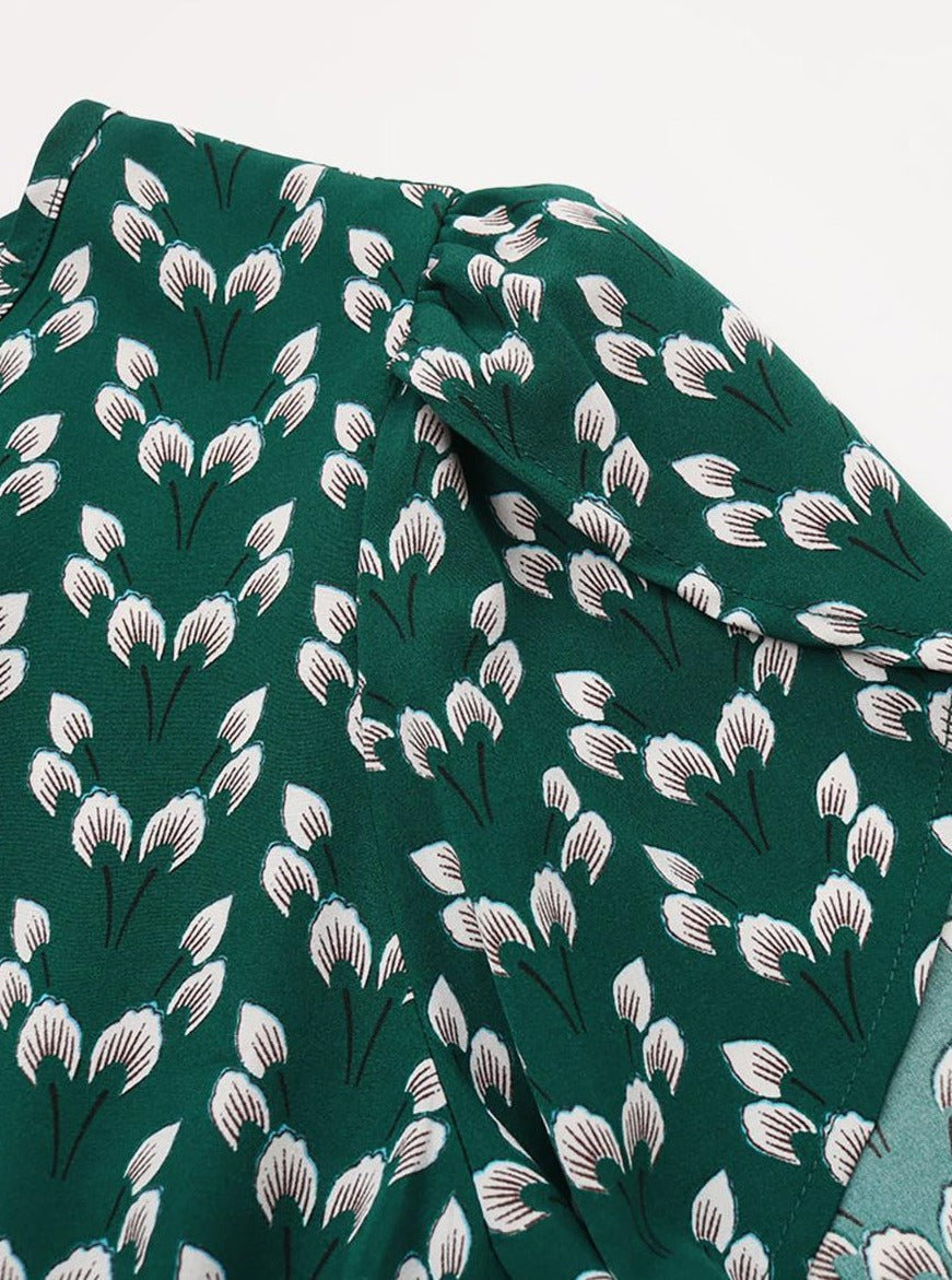 Floral Midi Dress Stretch Sash Jewel Neck Short Sleeves Bohemian Newgew Dresses