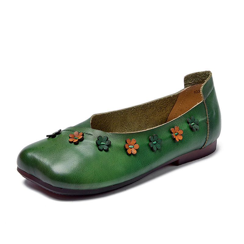 Flower Accents Comfortable All-match Flat Peas Shoes Newgew Shoes