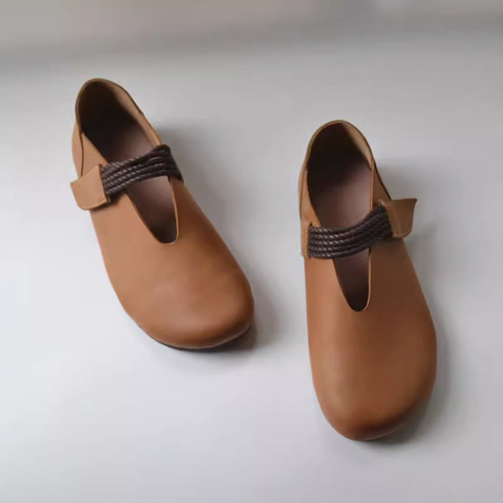 Genuine Leather V-cut Velcro Flat Shoes Newgew Shoes