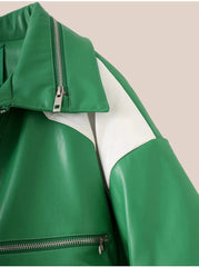 Green Faux Leather Cropped Moto Jacket Newgew