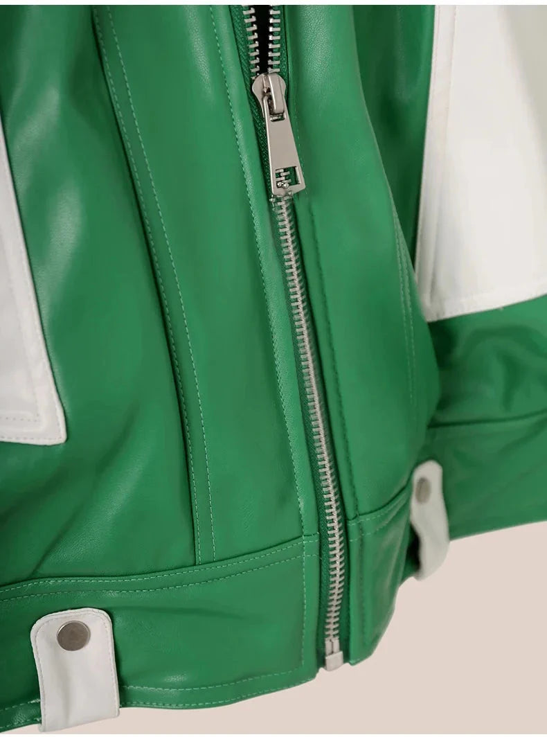 Green Faux Leather Cropped Moto Jacket Newgew