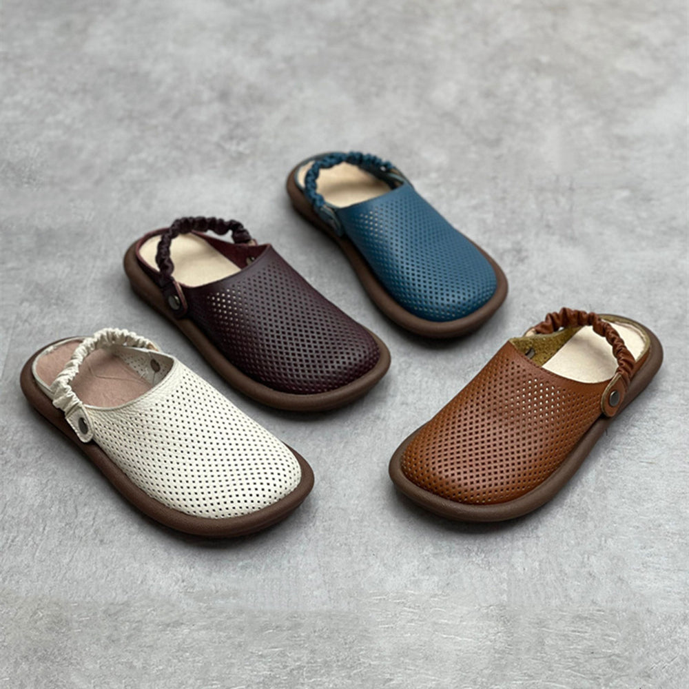 Handmade Flat Leather Slippers Hollow-out Sandals Newgew Shoes