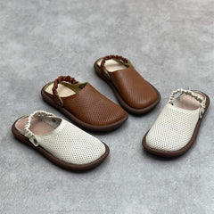 Handmade Flat Leather Slippers Hollow-out Sandals Newgew Shoes