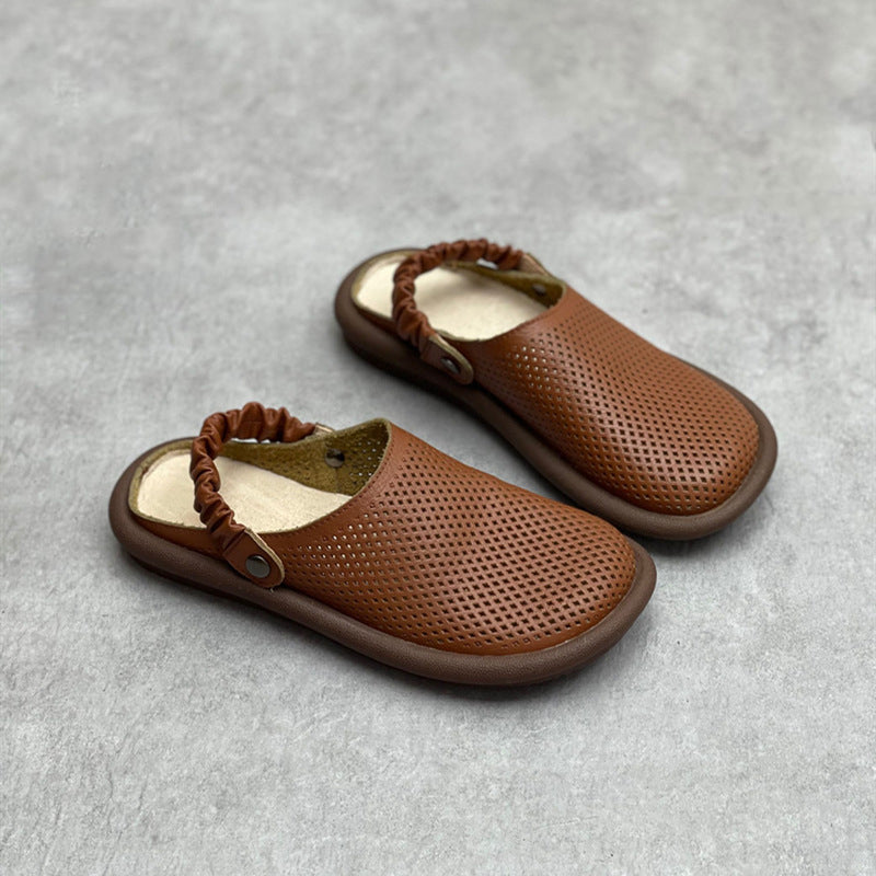 Handmade Flat Leather Slippers Hollow-out Sandals Newgew Shoes