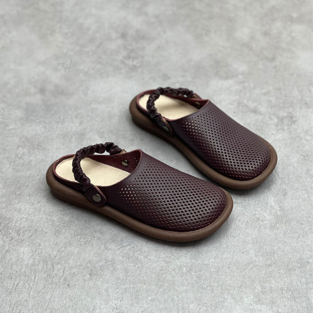 Handmade Flat Leather Slippers Hollow-out Sandals Newgew Shoes