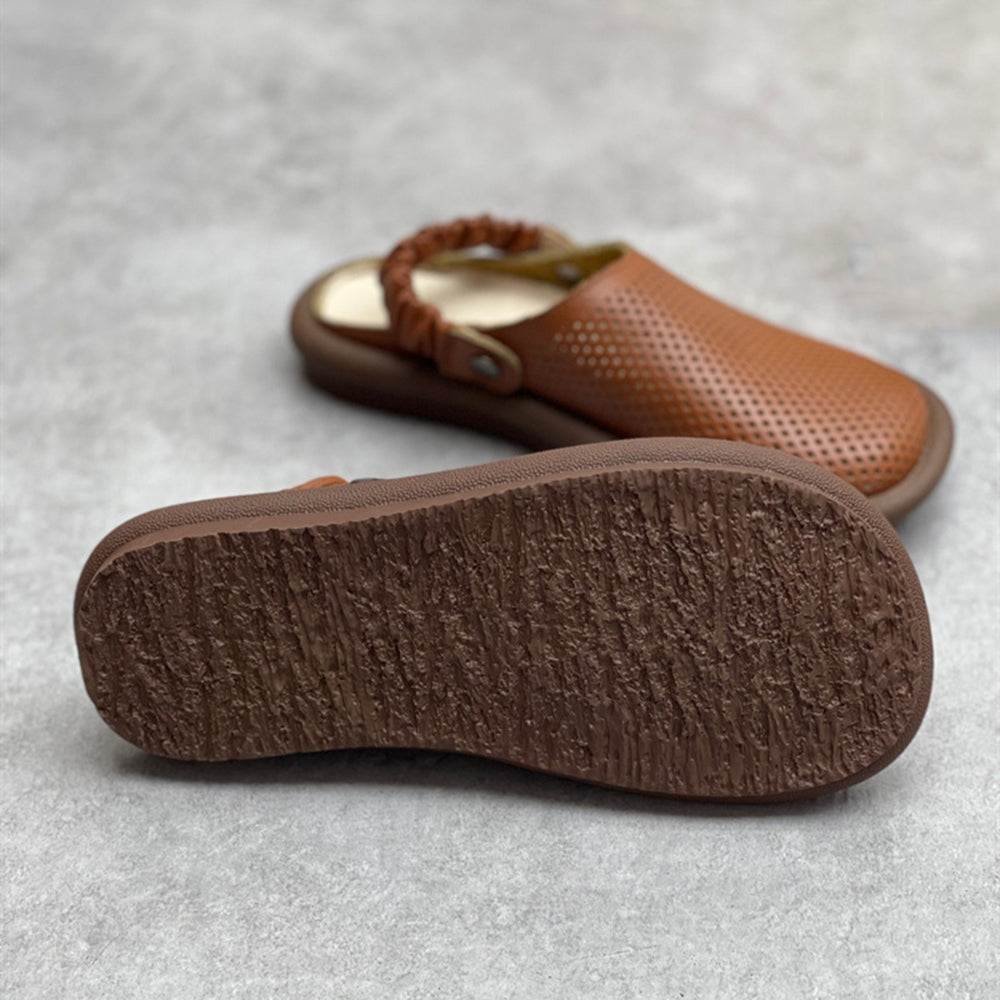 Handmade Flat Leather Slippers Hollow-out Sandals Newgew Shoes