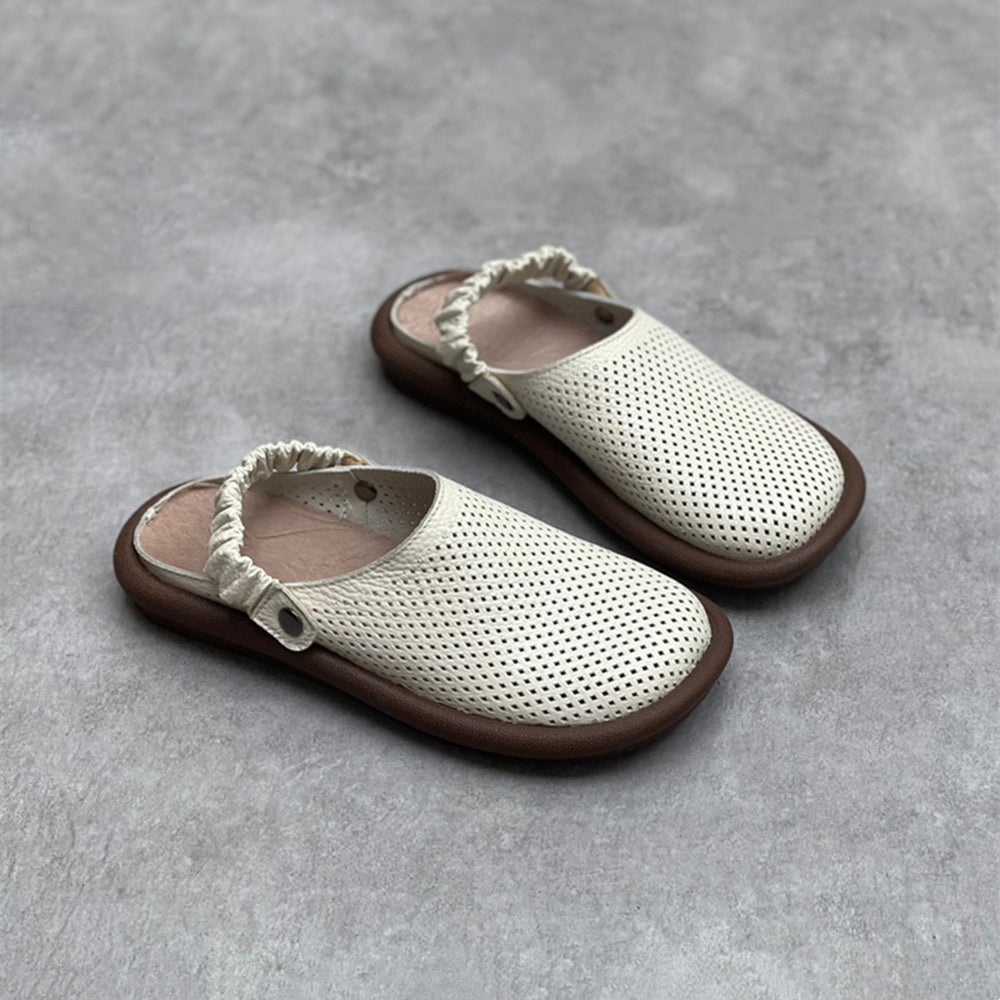 Handmade Flat Leather Slippers Hollow-out Sandals Newgew Shoes