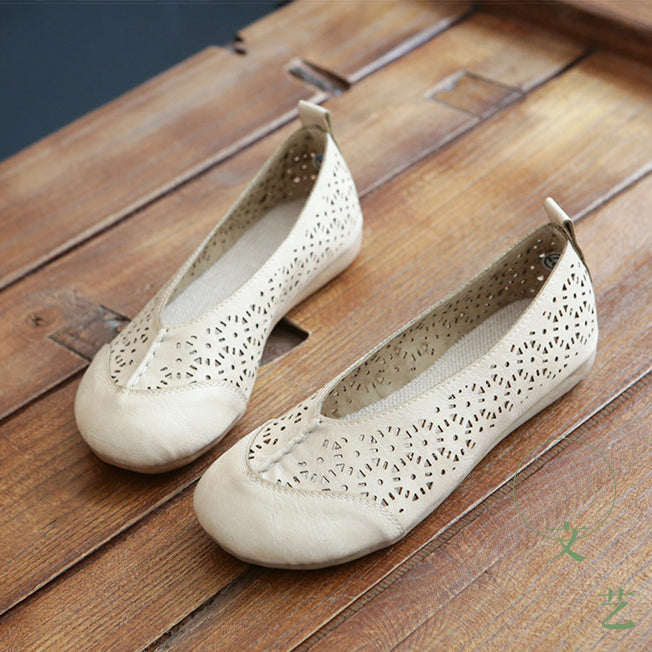 Handmade Retro Hollow-Out Breathable Flats Newgew Shoes