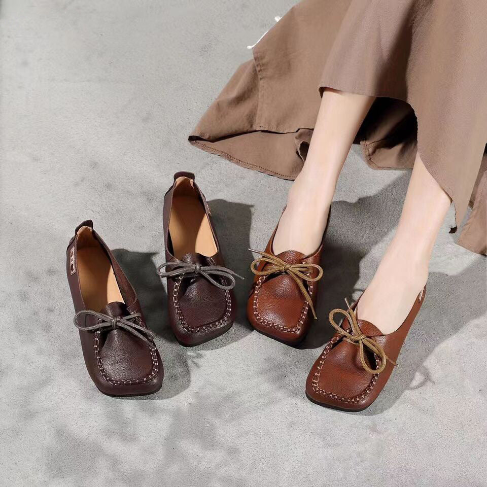 Handmade Simple Lace-up Comfortable Flat Shoes Newgew Shoes