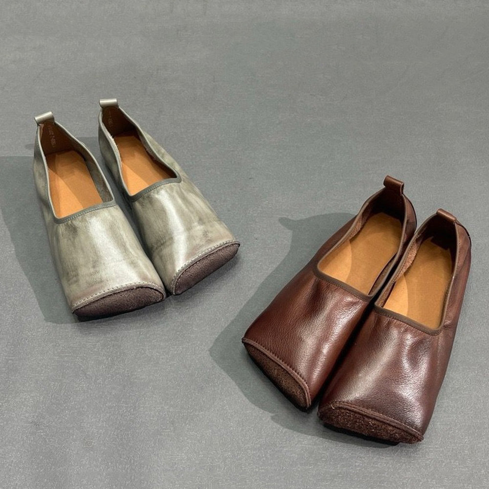 Handmade Square Toe Leather Flat Shoes Newgew Shoes