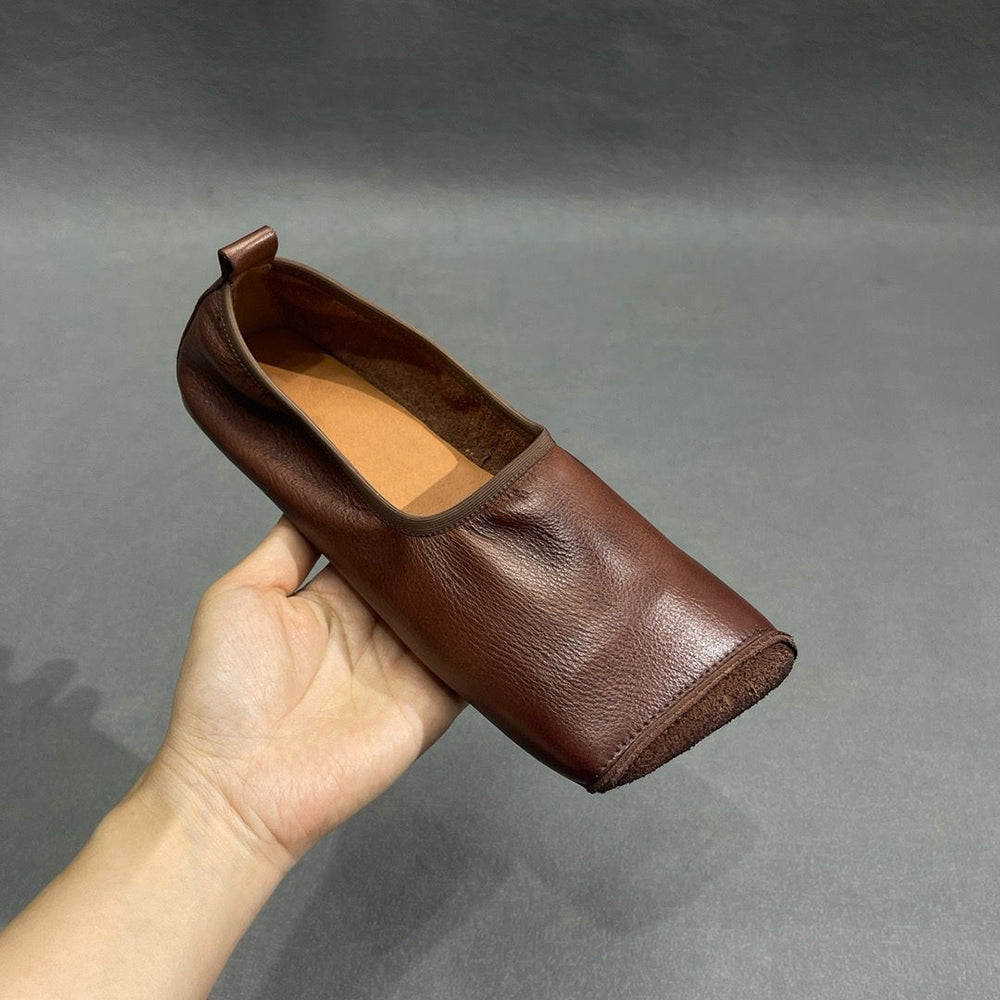 Handmade Square Toe Leather Flat Shoes Newgew Shoes