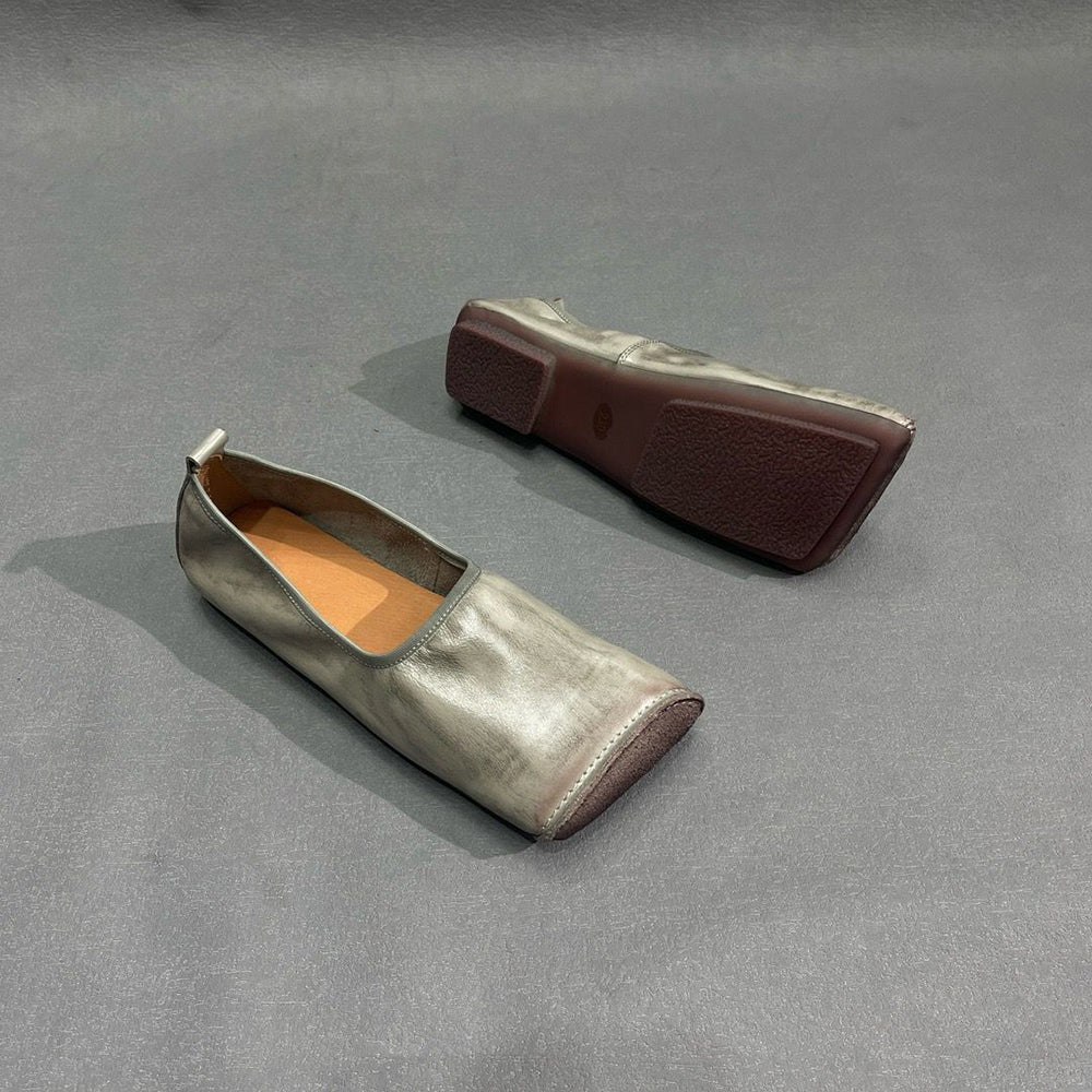 Handmade Square Toe Leather Flat Shoes Newgew Shoes